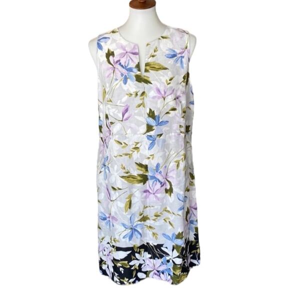 J. Jill Love Linen Dress MP Medium Petite Classic Dress Fall Floral Boho MP Work - Picture 2 of 9